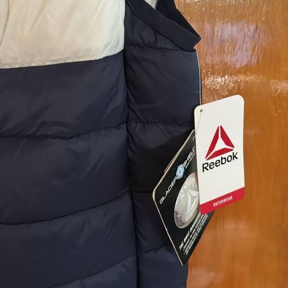 Reebok Puffer Vest Mens Medium Red White Blue Zip Pockets - Picture 3 of 4